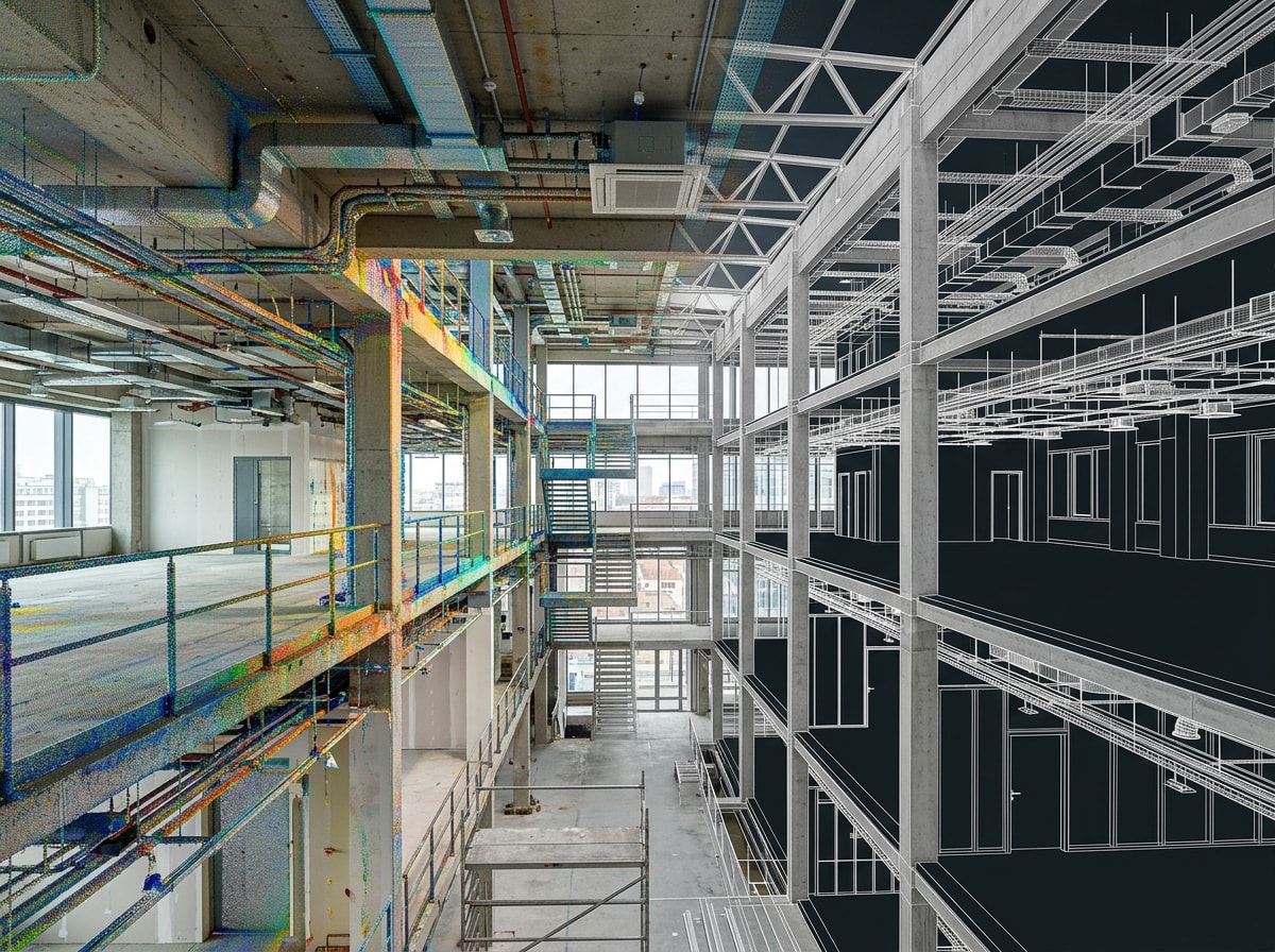 Point cloud laser scan data being converted into a BIM model of an existing structure