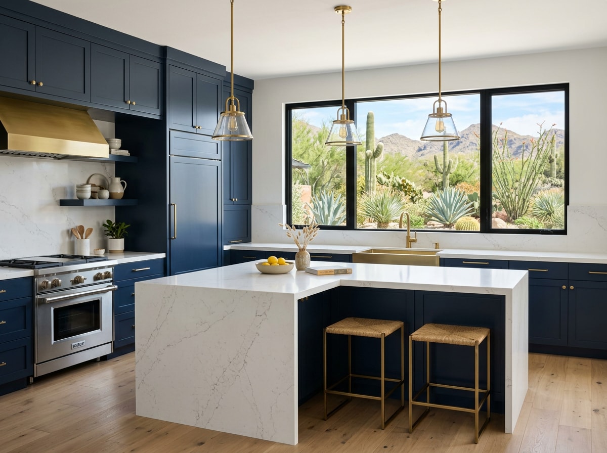 Finished modern kitchen remodel with quartz countertops and custom cabinetry in a Scottsdale home
