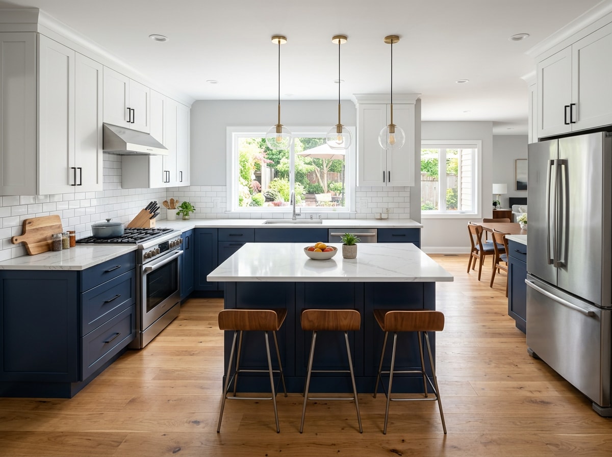 Finished mid-range kitchen remodel in a Phoenix home with new cabinetry and quartz countertops