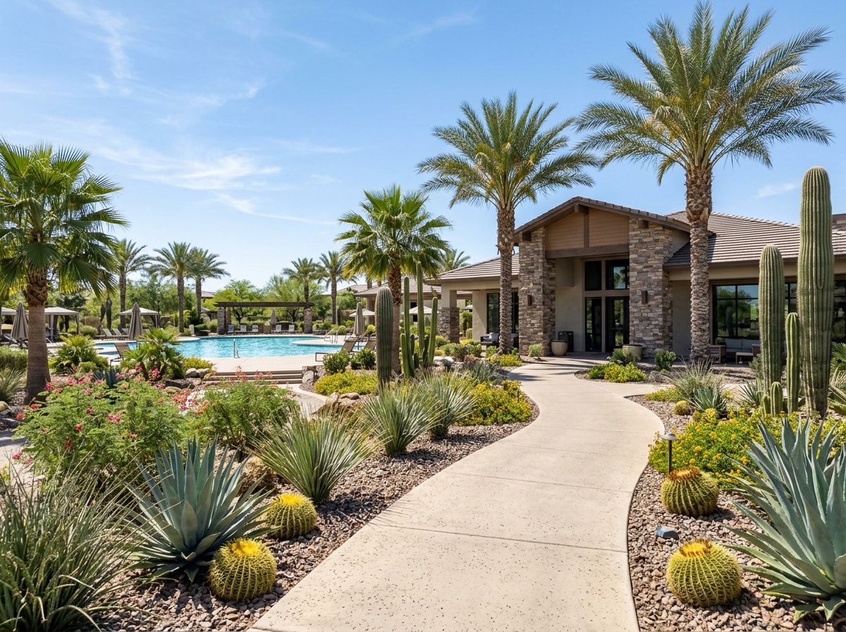 Community clubhouse and walking path in a Chandler, AZ master-planned neighborhood
