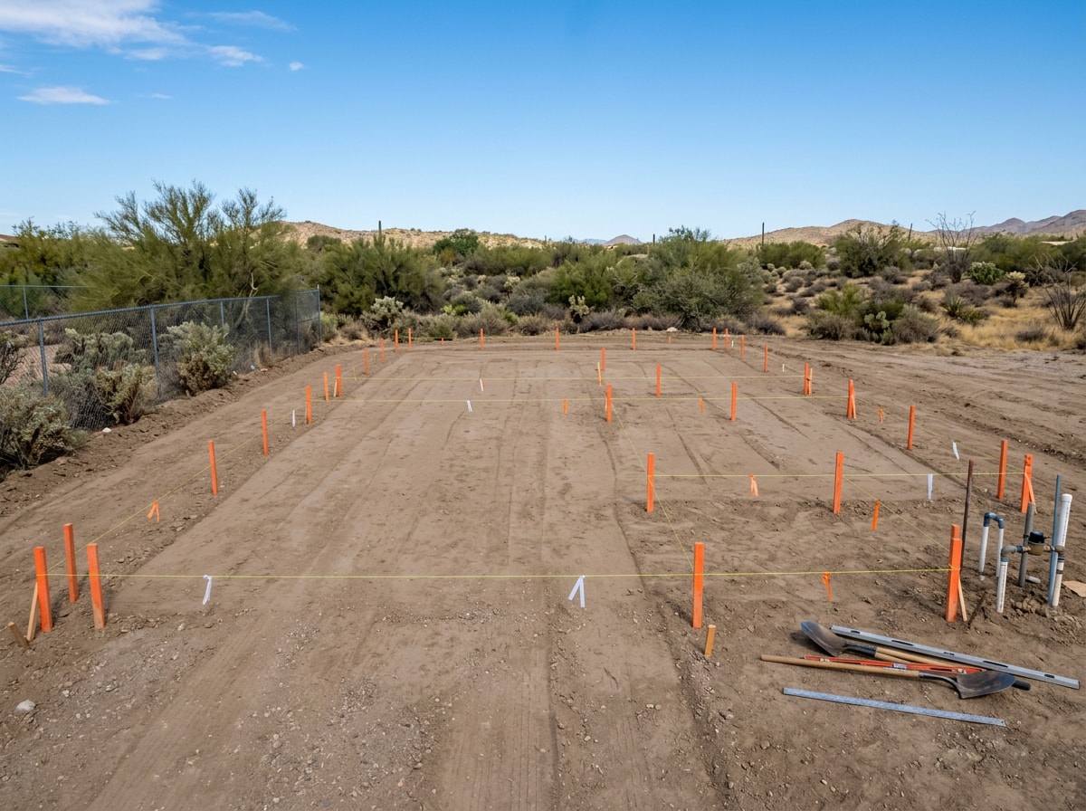 Cleared residential lot in Tempe, AZ ready for new foundation work after demolition