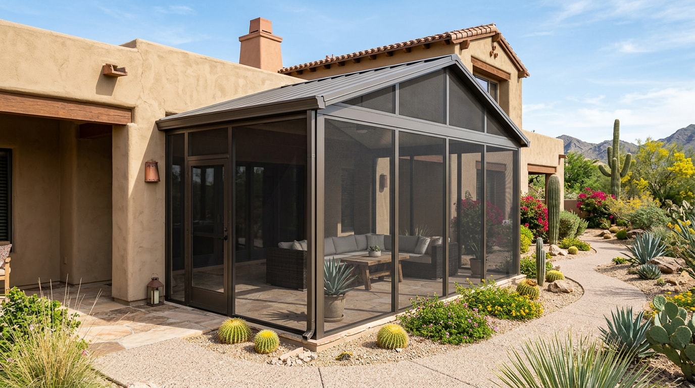 Finished screen room enclosure on a Scottsdale, AZ home patio