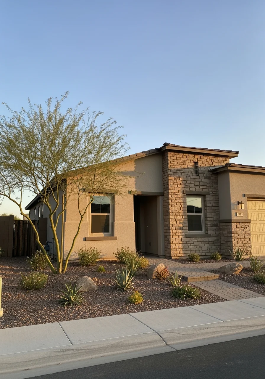 Chandler home exterior with modern design elements and well-maintained front yard.