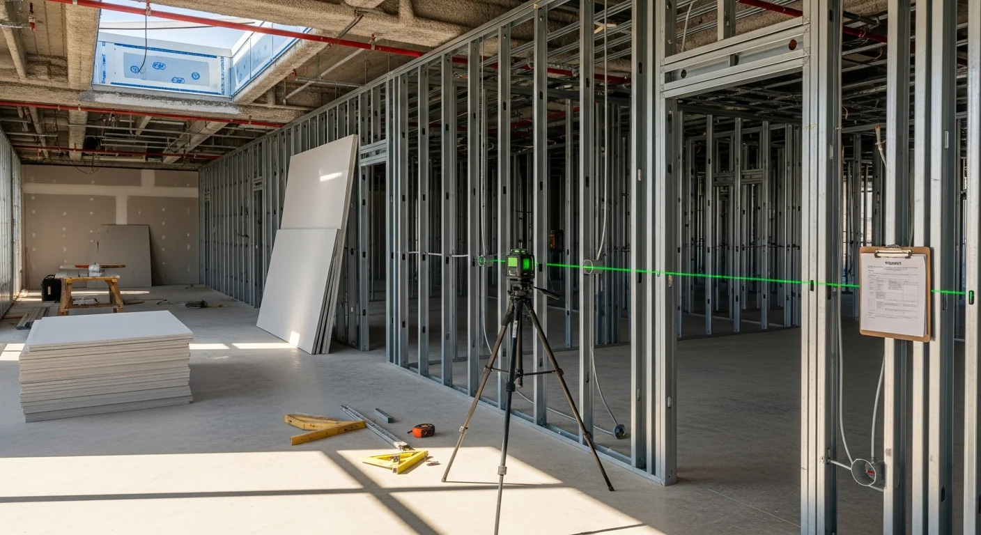 Interior of a newly completed commercial tenant improvement build-out in a Phoenix office suite, showing framed partition walls, recessed lighting, and finished flooring ready for occupancy. The space reflects a clean, functional layout typical of mid-rise commercial buildings across the Phoenix metro area.